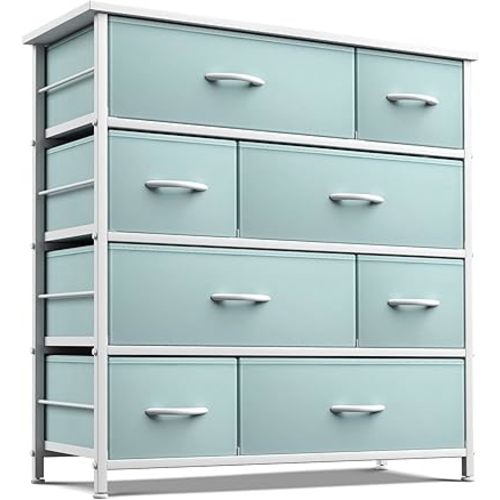Sorbus Dresser with 8 Drawers - Furniture Storage Chest for Kid’s, Teens, Bedroom, Nursery, Playroom, Clothes, Toys - Steel Frame, Wood Top, Fabric Bins (Aqua)