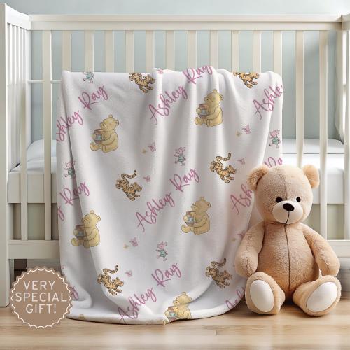 Personalized Winnie the Pooh Baby Blanket, Personalized Custom Blanket, Baby Girl Blanket, Name Blanket, Kids Blanket, Baby shower Gift