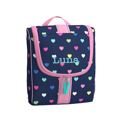 Mackenzie Navy Pink Multi Hearts Toiletry Bag