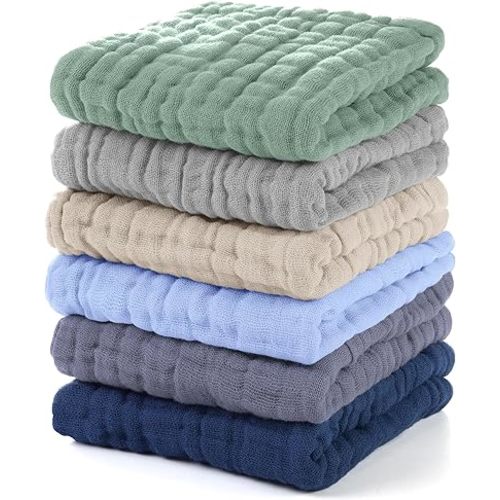 Unnivoll Muslin Baby Washcloths 6 Pack, 100% Cotton Burp Cloths Baby, Large 12''X12'' Baby Wash Cloths Absorbent and Soft for Newborn Infants Kids Boys Girls Multicolor