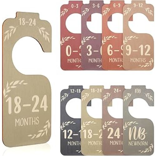 8pcs Baby Closet Dividers for Clothing Organizer, Double-Sided Baby Wardrobe Divider Multi-Color Wooden Clothes Size Classification Hanger from Newborn to 24 Months Nursery Decor