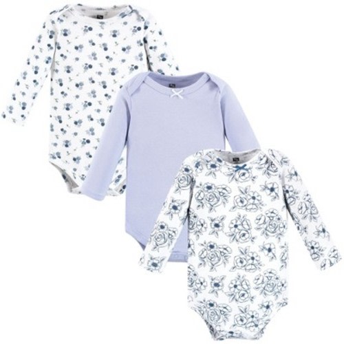 Hudson Baby Infant Girl Cotton Long-Sleeve Bodysuits, Blue Toile 3-Pack, Size: 0-3 months