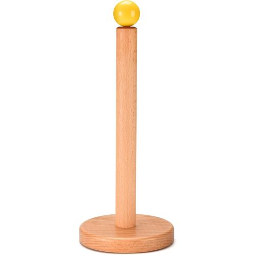 Paper Towel Holder, Wooden Kitchen Roll Stand (Yellow Ball)