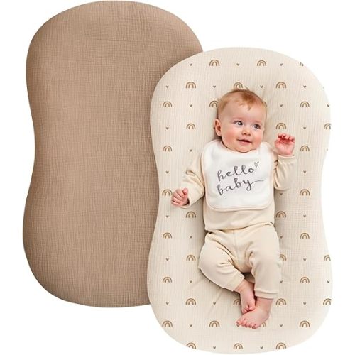 Muslin Baby Lounger Cover - 2 Pack Organic Cotton Baby Pillow Lounger Cover for Newborn - Soft and Breathable Infant Pillow Lounger Cover - Covers Only