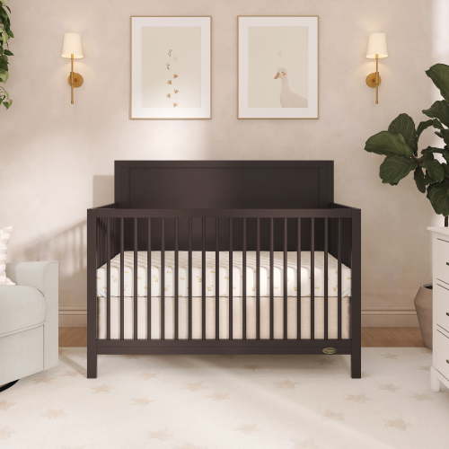 Dream On Me Dillian 5-in-1 Convertible Crib, JPMA & Greenguard Gold Certified, Crafted with New Zealand Pinewood, Chocolate Chip