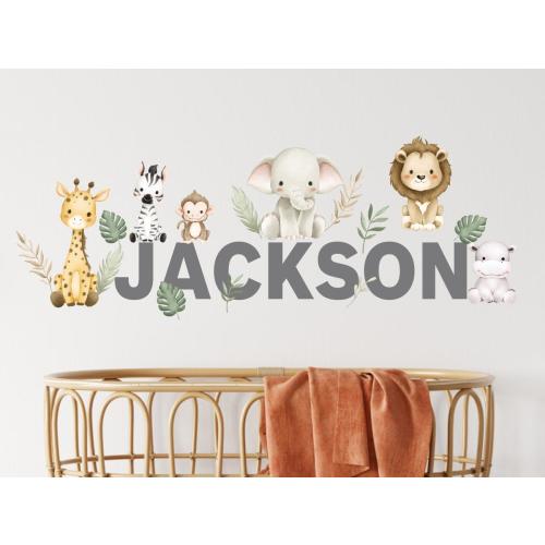 Personalized Watercolor Jungle Animal Wall Decals: Safari Nursery Decor