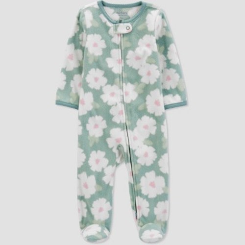 Carter's Just One You® Baby Girls' Floral Fleece Sleep N' Play - Sage, Size: Newborn