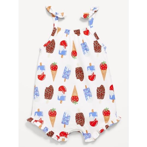 Sleeveless Tie-Knot Graphic One-Piece Romper for Baby