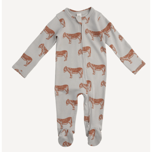 long sleeve two way zipper footie | donkey | organic cotton interlock