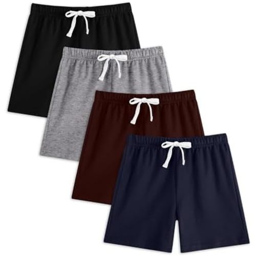 4 Pack Boys Toddler Shorts French Terry Cotton Shorts Summer Casual Elastic Waist with Drawstring for Kids(Age 2-12)