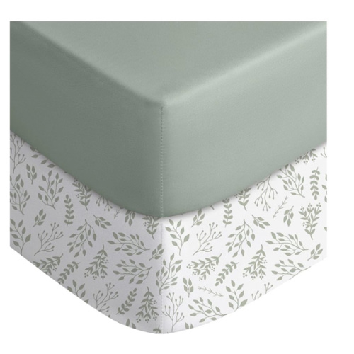 Yoofoss Baby Crib Sheets for Boys Girls, Fitted Crib Sheet 2 Pack for Standard Crib and Toddler Mattress, Super Soft Microfiber Baby Sheet 28x52x8in(Green+Leaf)