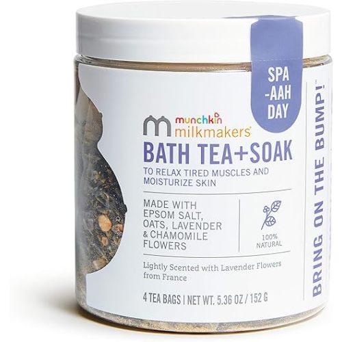 Munchkin® Milkmakers® Prenatal Bath Tea + Soak To Relax Muscles & Soothe Itchy Skin, Made With Epsom Salt, Oats, Lavender & Chamomile Flowers, Full Body or Foot Bath, 4 Ct