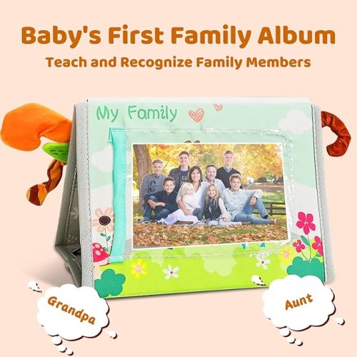 Tummy Time Baby Toys 0-3-6-12 Months Old,Newborn,Infant Mirror Brain Development Visual Stimulation Toys with Teether,Picture Frame for Boys/Girls,Educational Montessori Sensory Crinkle Soft Books