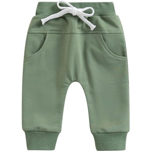 MOREELUCK Unisex Baby Clothes Casual Baby Boy Girl Pants Drawstring Sweatpants Bottoms with Pockets Fall Winter Outfit - 0-6 Months - A Green