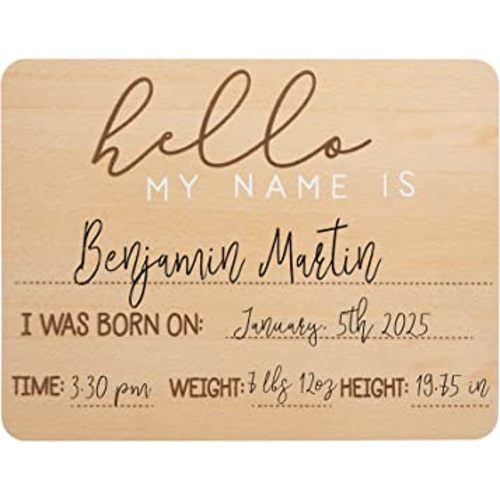Pearhead Baby Welcome Sign, Gender-Neutral Hello Baby Arrival Photo Prop, Hospital Birth Announcement, Newborn Birth Stats Board Photo Prop, 8.25" x 11", Wood