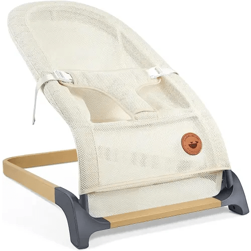 ANGELBLISS Baby Bouncer, Portable Bouncer Seat for Babies, Infants Bouncy Seat with Mesh Fabric, Natural Vibrations (Beige)