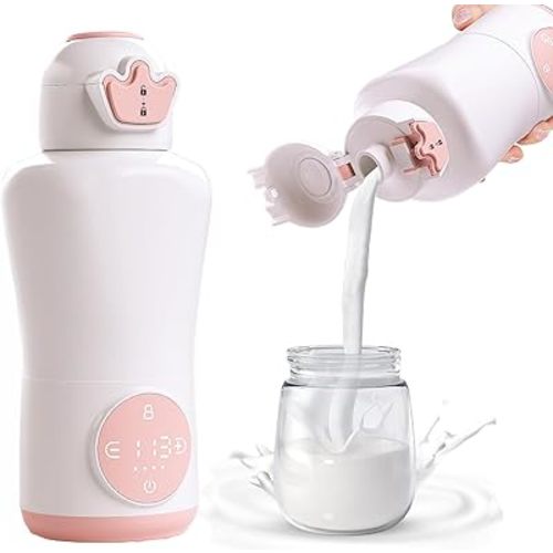 Portable Bottle Warmer with Super Fast Charging and Cordless, Instant breastmilk, Milk Warmer Formula Warmer with 15 Ounces Big Capacity, Baby Flask for Vehicle, Car, Airplane Journey