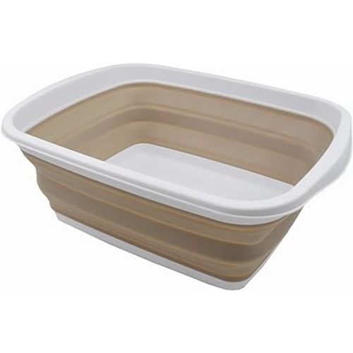 SAMMART 10L (2.6 Gallons) Collapsible Tub - Foldable Dish Tub - Portable Washing Basin - Space Saving Plastic Washtub (White/Latte, 1)
