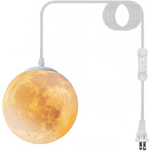 Plug in Pendant Lighting,Hanging Lamps That Plug Into Wall Outlet White,Light Fixtures Ceiling Hanging Lights with Plug in Cord and Switch,Led Moon Lights for Kids Bedroom(Bulb Included)