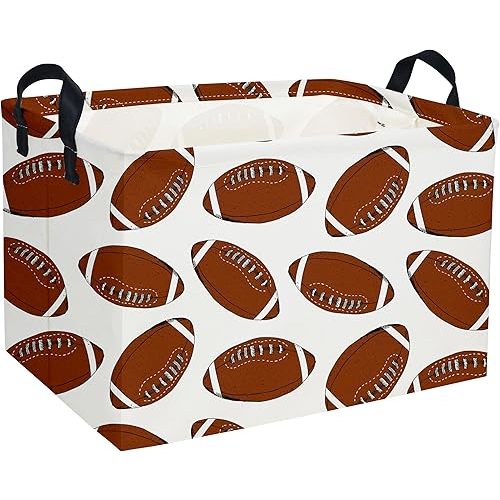 Rectangular Football Basket,Kids Baskets for Kids.Waterproof PE Coating Cute Bins with Handles.Boys Basket,Toys Box,Books Baskets,Gifts Box. (Rugby)