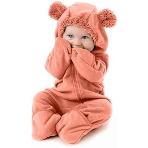 Fleece Baby Bunting Bodysuit – Infant One Piece Kids Hooded Romper Outerwear Toddler Jacket