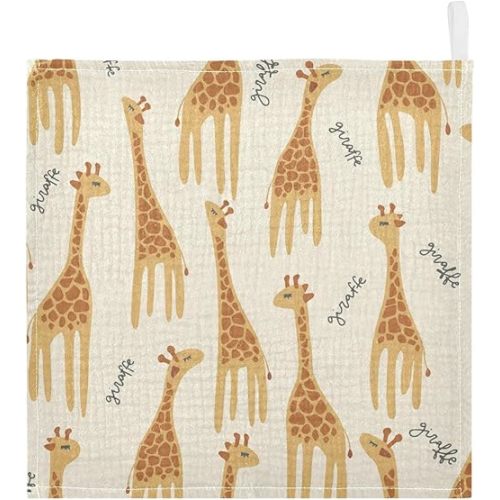 vvfelixl Giraffe Safari Print Baby Burp Cloths Baby Muslin Washcloths for Boys Girls Cotton Baby Face Towel for Newborn Infants Soft and Absorbent 11.8 X 11.8In, 5 Pack