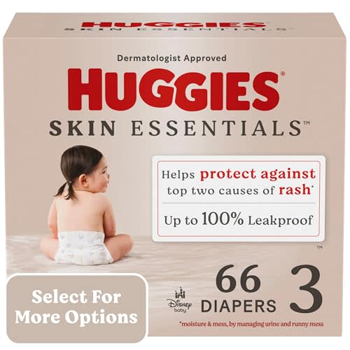 Huggies Size 3 Diapers, Skin Essentials Baby Diapers, Size 3 (16-28 lbs), 66 Count
