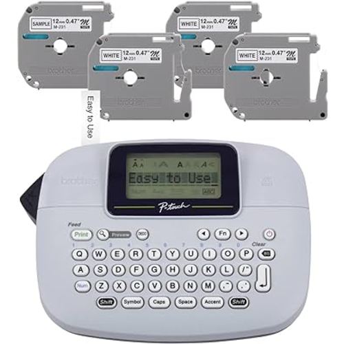 Brother PT-M95 P-Touch Monochrome Label Maker Bundle (4 Label Tapes Included),White