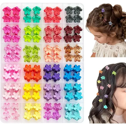96pcs Baby Girl Hair Clips - 24 Multicolors Mini Flower Claw Clips in Organizer Box
