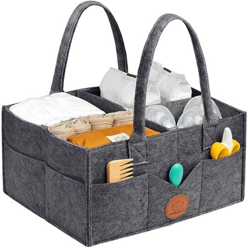 KeaBabies Baby Diaper Caddy Organizer with Handle - Portable Baby Car Organizers and Storage for Nursery, Changing Table, Large Shower Gift Basket for New Mom Gifts & Boy Girl Registry (Mystic Gray)