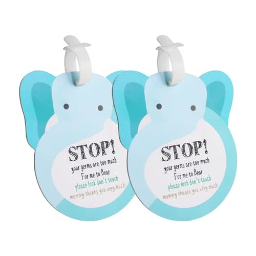 Elephant Baby Don‘t Touch Sign Baby Car Seat Cover Tag Newborn Stroller Tag Do Not Touch Sign for Baby Preemie No Touching Sign Vinyl Hard Board Baby Basket Tag with Hanging Straps 2 Set