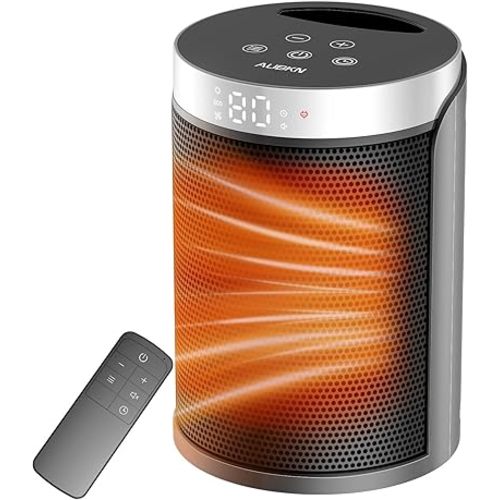 Space Heater, AUBKN Small Portable Electric Heaters for Indoor Use with Thermostat and Remote,12H Timer, 5 Mode, 1500W PTC Ceramic Fast Safety Heat for Office Bedroom Home