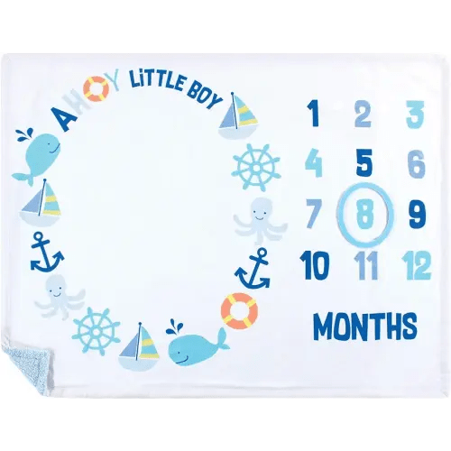 Hudson Baby Unisex Baby Plush Holiday and Milestone Blanket, Ahoy Nautical, One Size