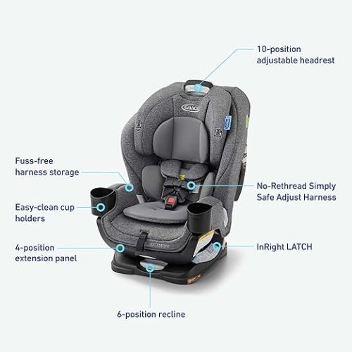 Graco Extend2Fit Convertible Baby Car Seat, Rear and Forward Facing, Adjustable Extension Panel for Extra Legroom, Cullen