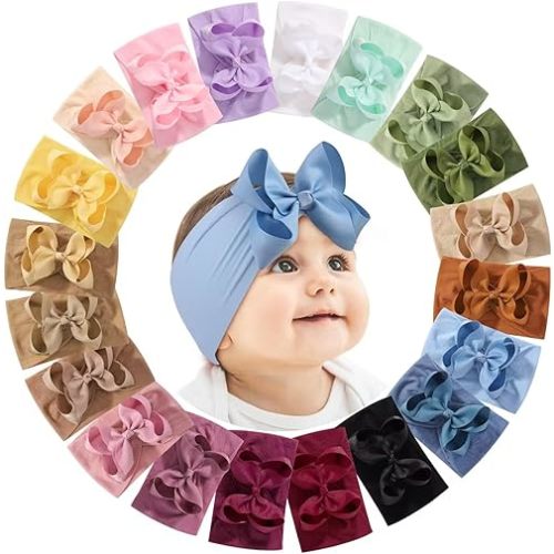 doboi 4 Inch 20pcs Baby Headbands Baby Gylistirl Hair Bows Infant Newborn Toddler Baby Bows and Nylon Headbands Bows for Baby Girls Hair Accessories