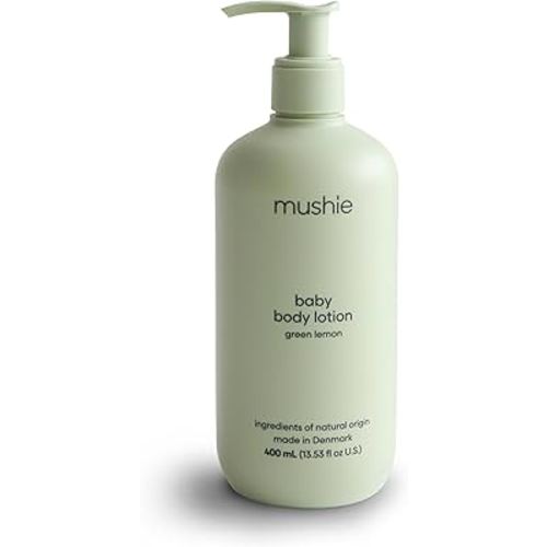 mushie Baby Organic Body Lotion | Moisturize, Soothe, and Hydrates Dry Skin | Made in Denmark, 13.53 fl oz (Green Lemon)