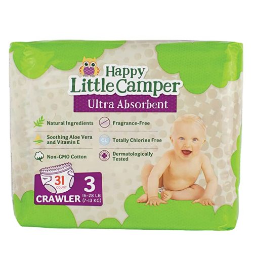 Amazon.com: Happy Little Camper Natural Diapers, Size 3 (16-28 lbs) - Disposable Cotton Baby Diapers with Aloe, Ultra-Absorbent, Hypoallergenic and Fragrance Free for Sensitive Skin, 31 Count : Baby