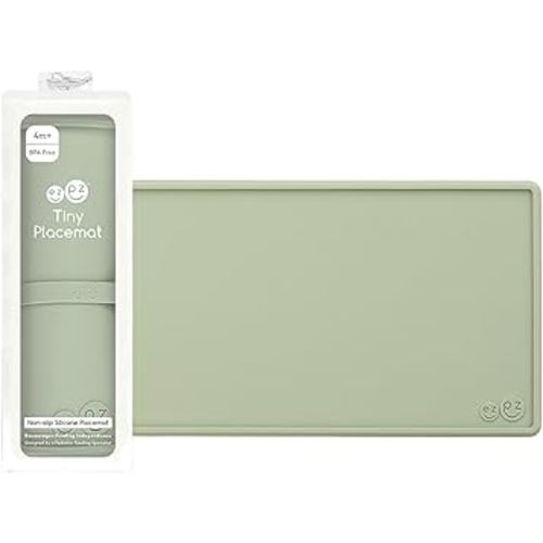 ezpz Tiny Placemat - 6 Months+ (Sage) - Non-Slip, 100% Silicone Placemat for Toddlers and Babies - Fits on Most Highchair Trays - Rolls-Up - Dishwasher Safe