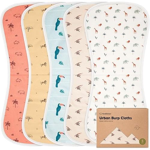 Organic Burp Cloths Baby Boy & Girl - 5-Pack Super Absorbent Cotton Burping Cloths for Babies, Large 21" x 10" (Wildscape)