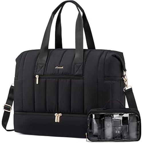 LOVEVOOK Travel Duffle Bag,Puffer Weekender Bags For Women with Shoe Compartment,70L Carry On Duffel Bags For Airplanes,Hospital Bag for Labor and Delivery,Overnight Bag With Toiletry Bag,2Pcs Set
