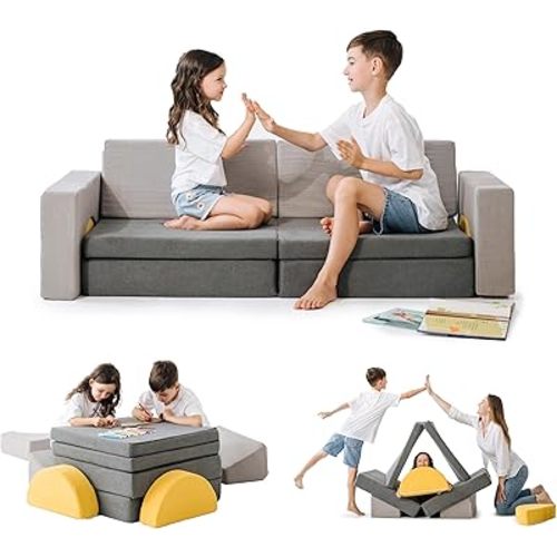 ComfyBumpy Modular Kids Couch | Sectional Kids Sofa for Girls and Boys Playroom - Foldable Toddler Couch Convertible Play Set - Fortplay and Bedroom Furniture for Toddlers | 8-Pieces