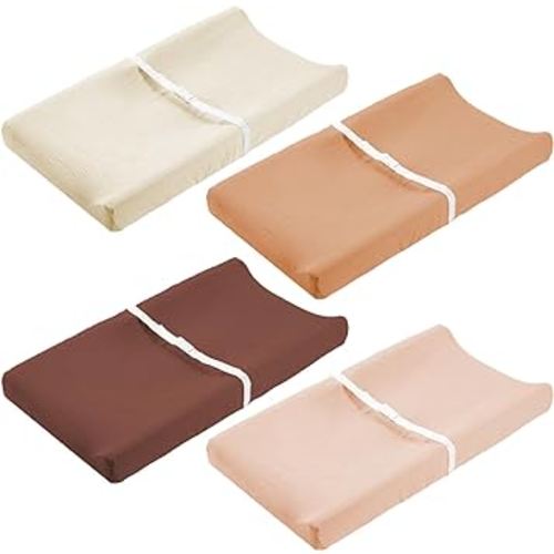 Whaline 4Pcs Diaper Changing Pad Cover Baby Cotton Changing Pad Cover 4 Colors Soft Changing Table Sheets Changing Table Pad Cover for Baby Boys Girls Gifts, 32 x 16 Inch