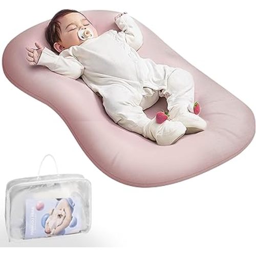 Baby Lounger - Baby Lounger Pillow for Newborn, 0-24 Months, Bionic Design Infant Lounger for Home and Travel, Soft Cotton, Newborn Babies Essentials Gifts, Pink