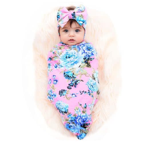 Galabloomer Newborn Swaddle Blanket with Headband Set Baby Girl Receiving Blanket