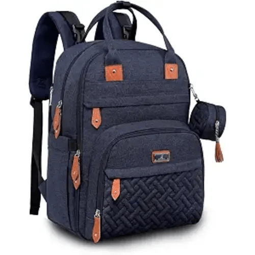 BabbleRoo Diaper Bag Backpack - Baby Essentials Travel Tote - Multi Function Water Resistant Diaper Bag, Travel Essentials Baby Bag with Changing Pad, Stroller Straps & Pacifier Case - Navy Blue