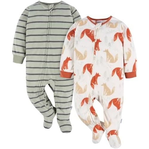 Gerber Baby Boys' Toddler Loose Fit Flame Resistant Fleece Footed Pajamas 2-Pack