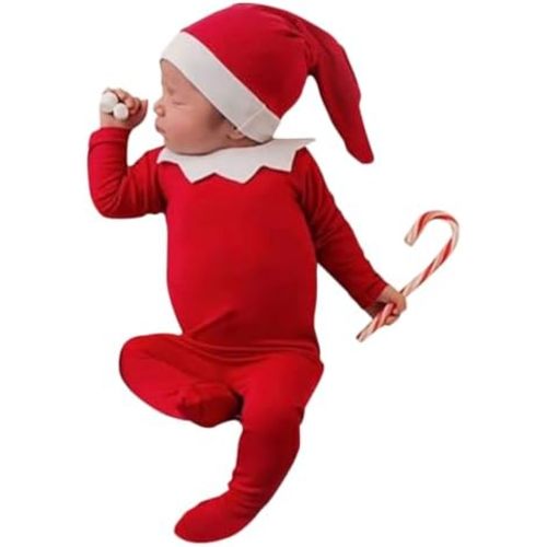 ForBaysy Newborn Baby Christmas Photo Props Outfit Infant Boys Girl Photoshoot Costume Red jumpsuit With Xmas Hat