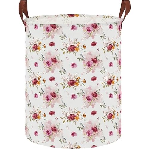 NTAOHAMPER Retro Pink Floral Large Laundry Hamper,Laundry Basket,Baby Nursery Hamper,Waterproof Storage Bin,Clothes Organizer Basket,Room Decor(Retro Pink Floral)