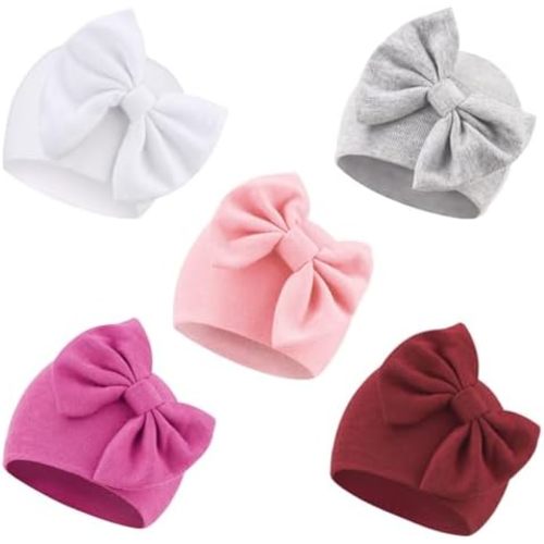 AQOKKA Newborn Baby Girl Hats with Bow Cotton Toddler Infant Beanie Cap Newborn Hospital Hats for Baby Girl Kid 0-24 Months
