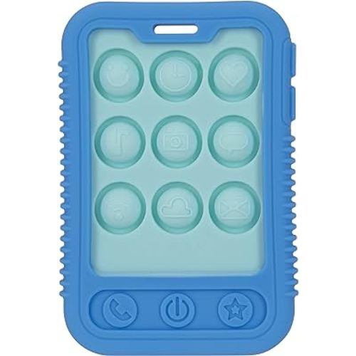 Nuby Baby Teething Toy, 3+ Months, Giggle Bytes Sensory Popper Cellphone, Blue - Baby Stocking Stuffer